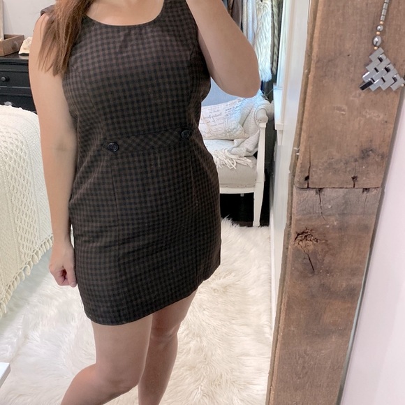 Vintage brown & black checkered clueless schoolgirl style shift dress - Picture 4 of 10